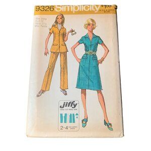 Vintage Simplicity Jiffy Sewing Pattern 9326 Size 14 Miss 1970s Dress Pantsuit